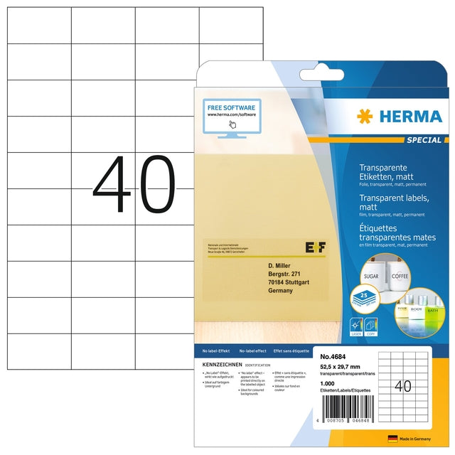 Herma - Herma 4684 Étiquette 52.5x29,7 mm A4 Mat de transport en papier d'aluminium