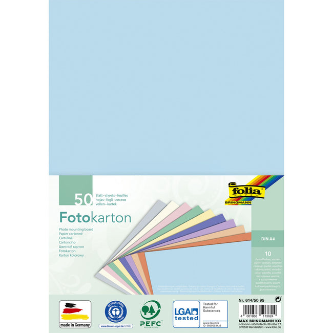 Folia Paper -  Fotokarton Folia 300gr A4 50vel pastelkleuren