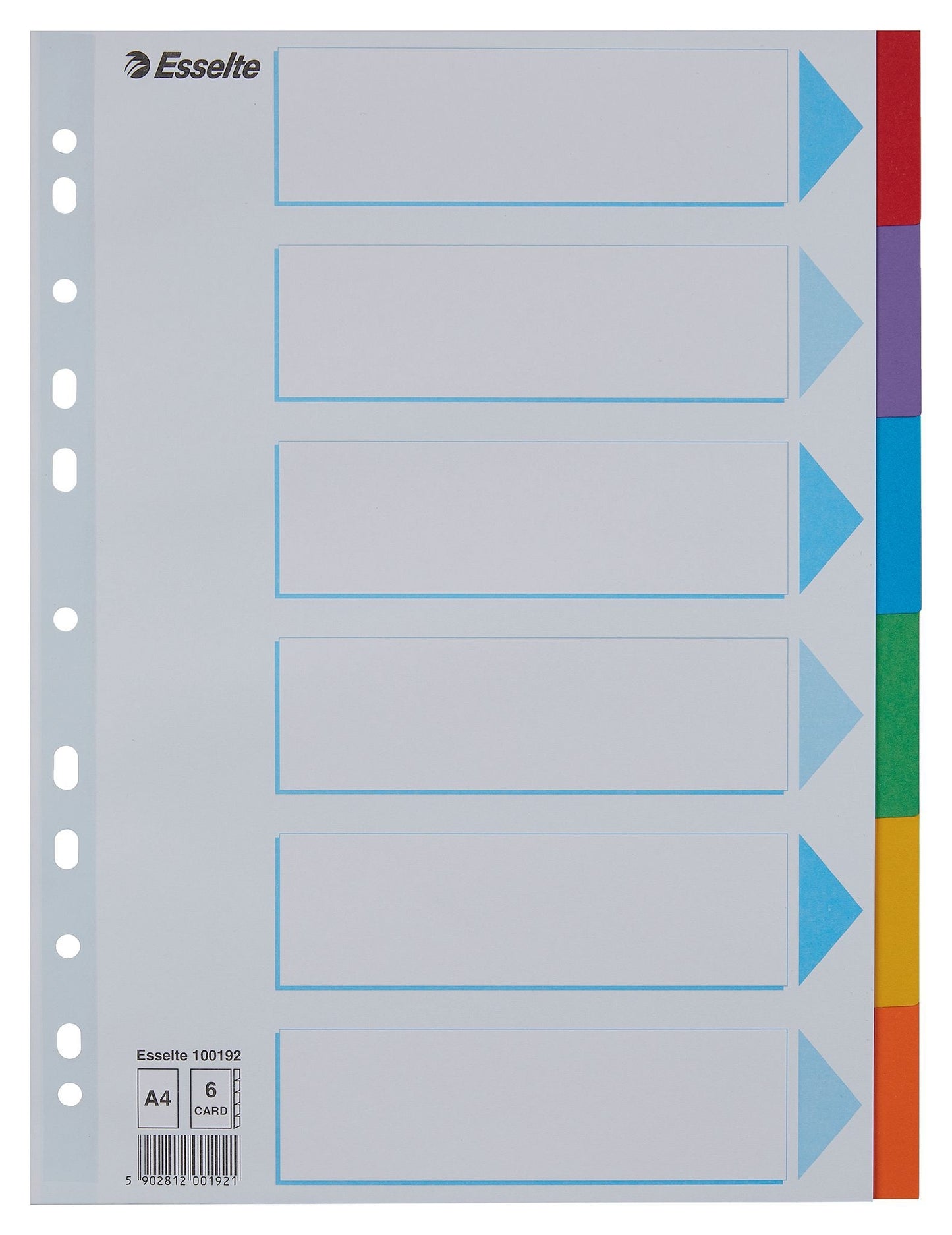 Esselte - Onglets Standard A4 6 pièces en carton 11 anneaux avec page de garde assortie | 20 pièces