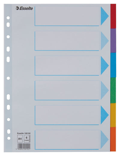 Esselte - Onglets Standard A4 6 pièces en carton 11 anneaux avec page de garde assortie | 20 pièces