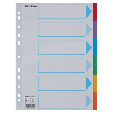 Esselte - Onglets Standard A4 6 pièces en carton 11 anneaux avec page de garde assortie | 20 pièces