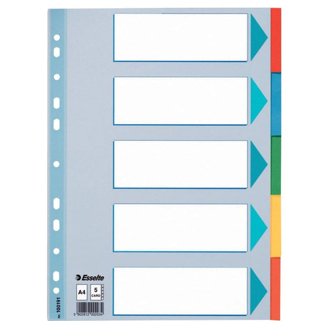 Esselte - Tabs, pour Ft A4, du carton, 5 onglets, couleurs assorties