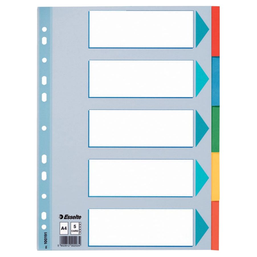 Esselte - Tabs, pour Ft A4, du carton, 5 onglets, couleurs assorties