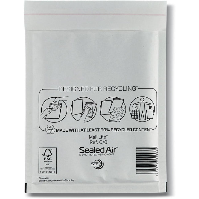 Mail Lite - Luftpolsterumschläge, weiß, C/0, 150 x 210 mm, Karton mit 200 Stück