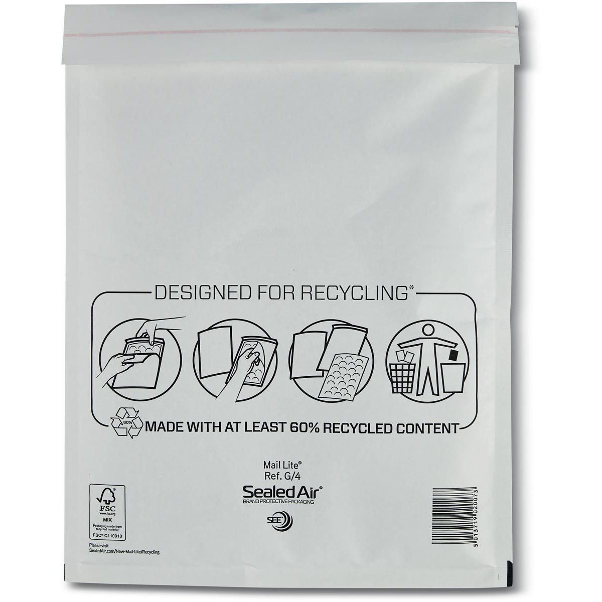 Mail Lite -   luchtkussenenveloppen, wit, G/4, 230 x 330 mm, doos van 100 stuks