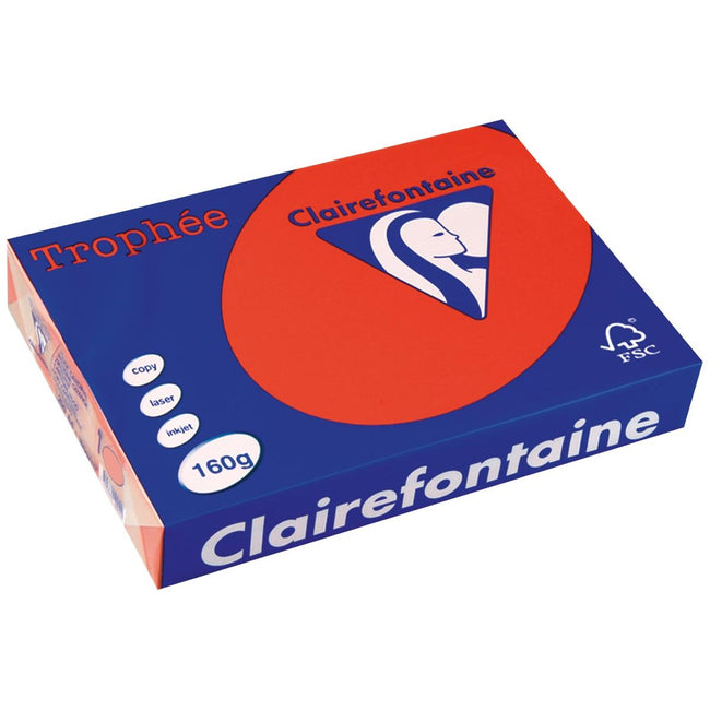 Clairefontaine - Trophée Intense, papier coloré, A4, 160 g, 250 feuilles, rouge corail