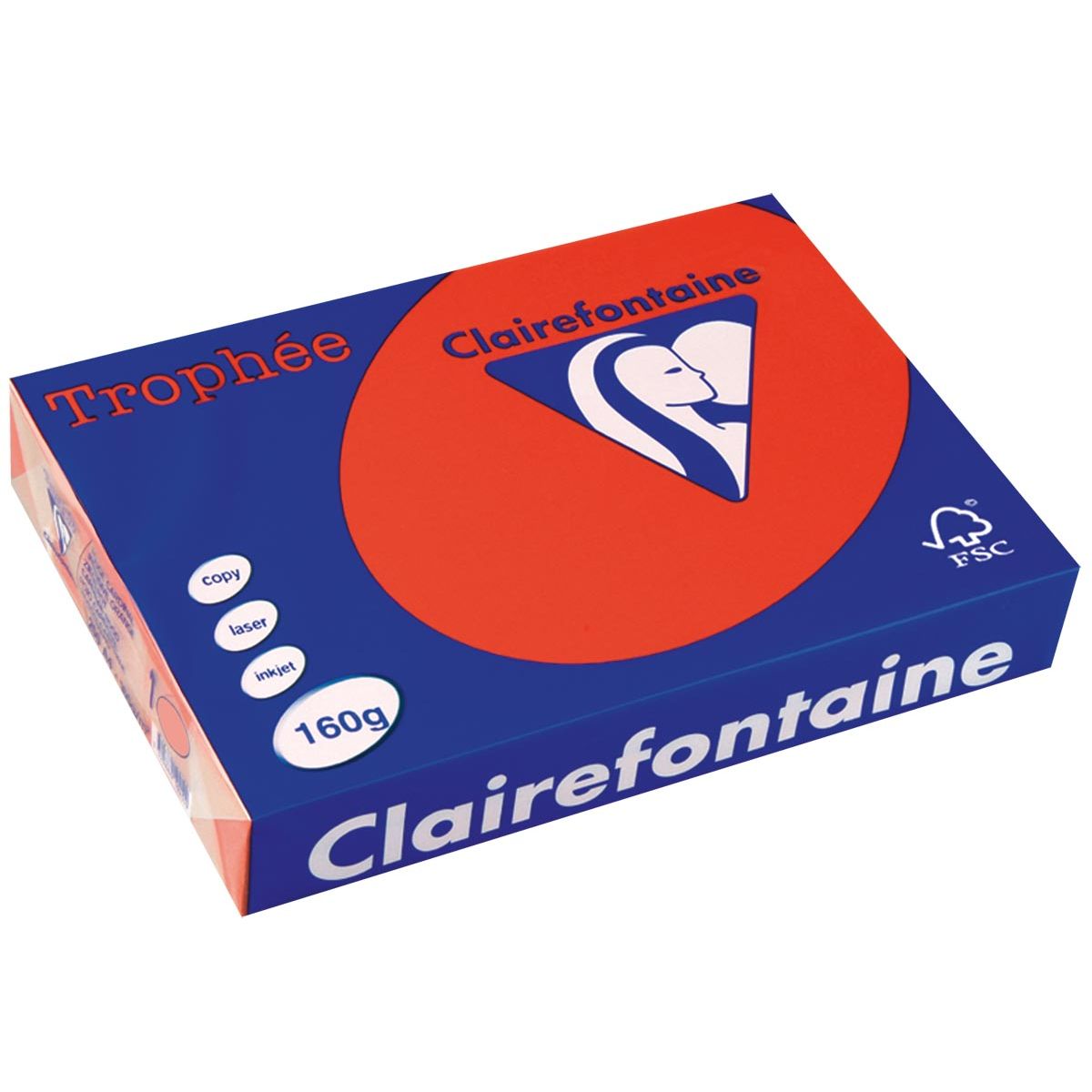 Clairefontaine -  Trophée Intens, gekleurd papier, A4, 160 g, 250 vel, koraalrood