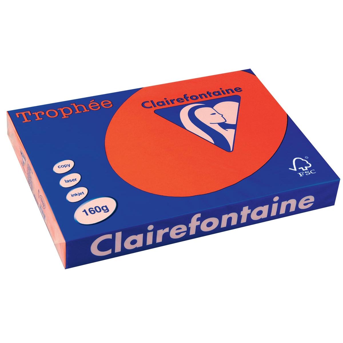 Clairefontaine -  Trophée Intens, gekleurd papier, A3, 160 g, 250 vel, koraalrood