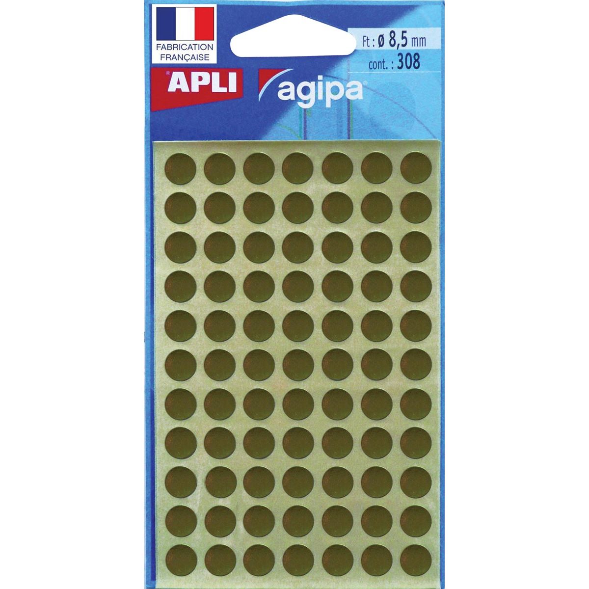 Agipa - étiquettes rondes en coffret diamètre 8 mm, or, 308 pièces, 77 par feuille