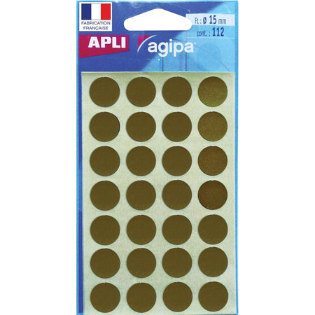 Agipa - étiquettes rondes en coffret diamètre 15 mm, or, 112 pièces, 28 par feuille