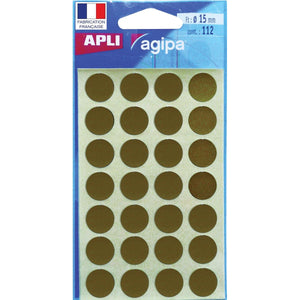 Agipa - runde Etiketten im Etui Durchmesser 15 mm, Gold, 112 Stück, 28 pro Blatt