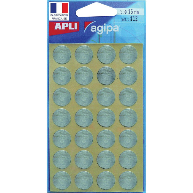 Agipa - Étiquettes rondes Agipa en diamètre de poche 15 mm, argent, 112 pièces, 28 par feuille