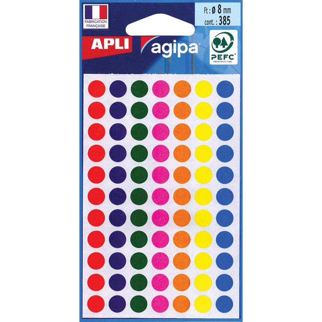 AGIPA - Étiquettes rondes Agipa en diamètre de poche 8 mm, couleurs assorties, 385 pièces, 77 par feuille