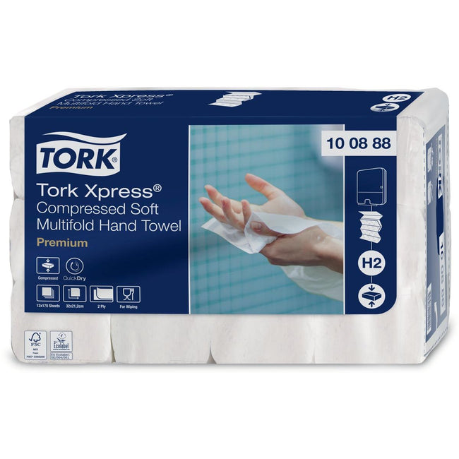 Tork - Handdoek H2 Xpress compressé multiplis 2 feuilles 212x320mm 12x170 papier blanc 100888