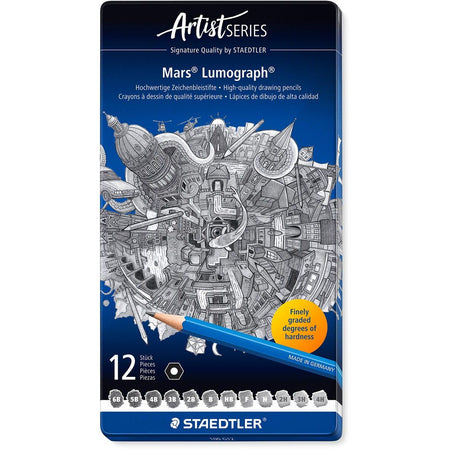 Staedtler - Crayon Lumograph 12 pièces : 6B-5B-4B-3B-2B-B-HB-F-H-2H-3H-4H