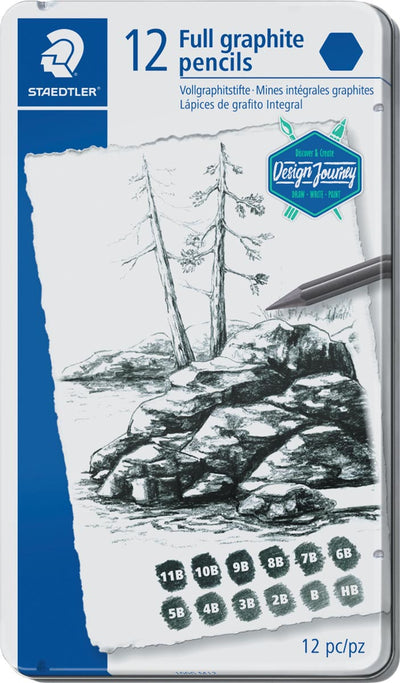 Staedtler - Crayon Lumograph 12 pièces : 6B-5B-4B-3B-2B-B-HB-F-H-2H-3H-4H