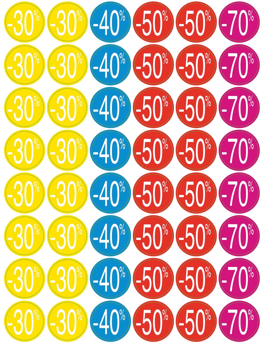 Apli -  Agipa kortinglabel van -30% tot -70%, geassorteerde kleuren