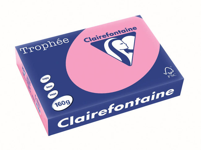 Clairefontaine - Trophée Tel, farbiges Papier, A4, 160 g, 250 Blatt, hellrosa