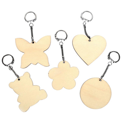 Graine Créative -   Sleutelhanger hout, assortiment vormen, diameter 55 mm, zakje van 10 stuks