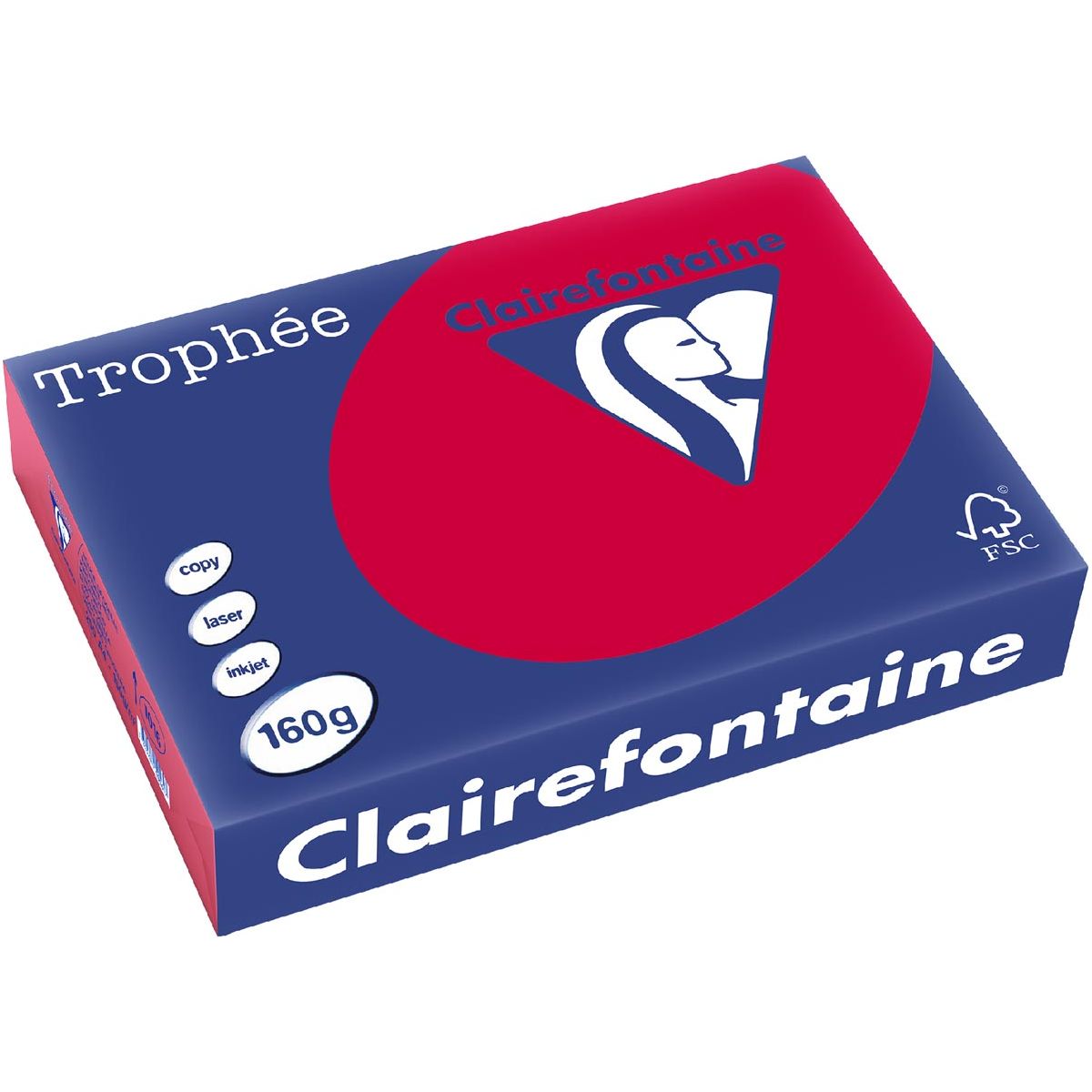 Clairefontaine - Trophée Intensiv, farbiges Papier, A4, 160 g, 250 Blech, Kirschrot