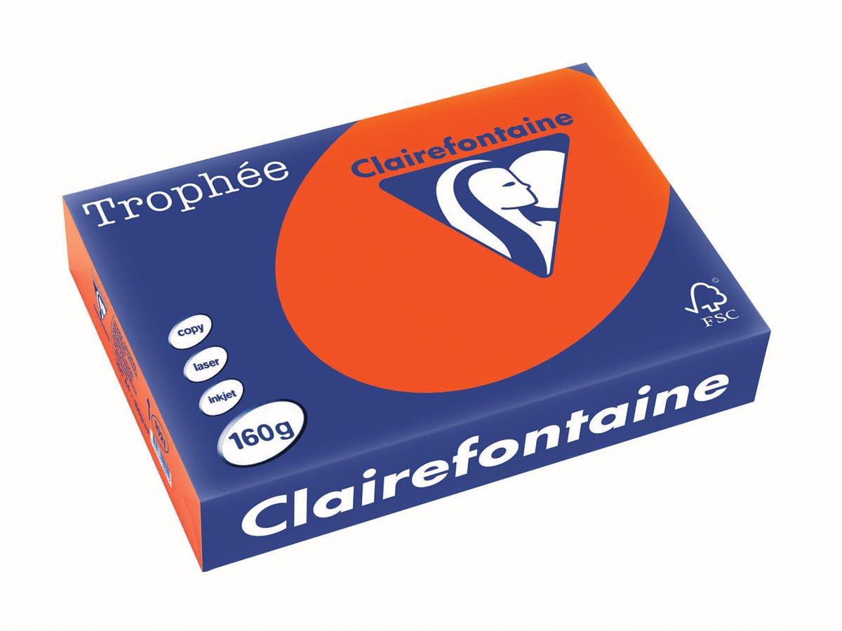Clairefontaine - Trophée Intens, papier coloré, A4, 160 g, 250 feuilles, rouge cardinal