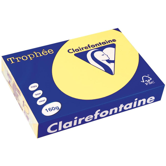 Clairefontaine - Trophée tel, papier coloré, A4, 160 g, 250 feuilles, jaune citron