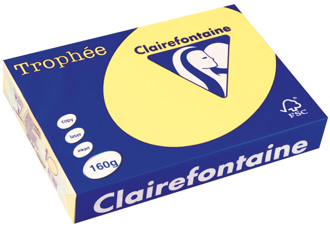 Clairefontaine - Trophée Tél, papier coloré, A4, 160 g, 250 feuilles, jaune citron