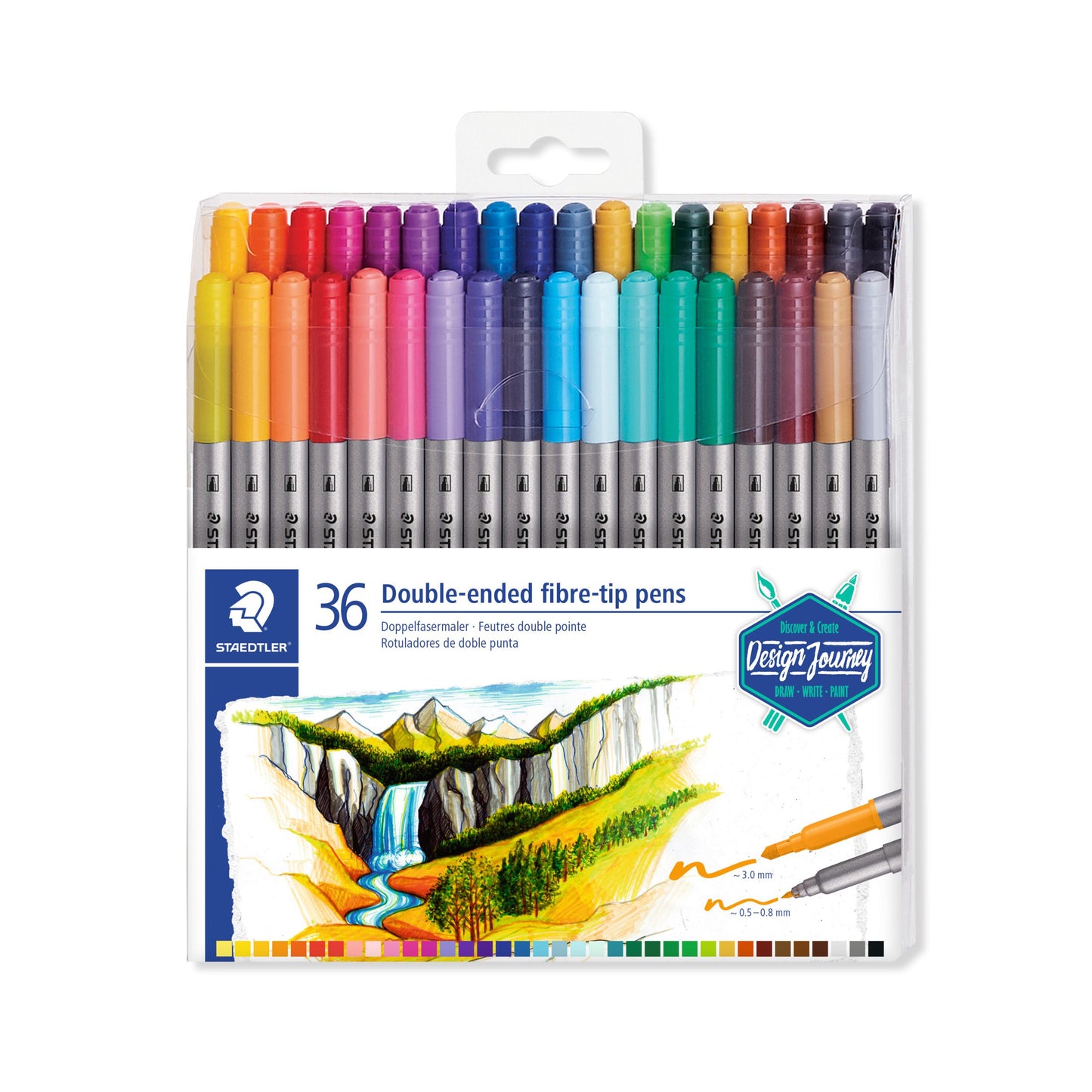 Staedtler - Farbmarker 3200 Doppelspitze feines und ultrafeines Gehäuse mit 36 ​​Farben
