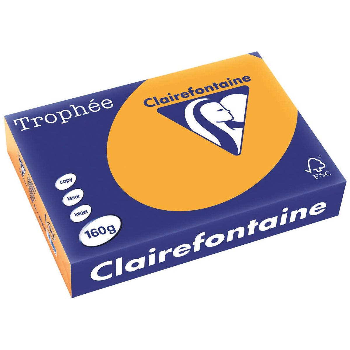 Clairefontaine - Trophée Tel, farbiges Papier, A4, 160 g, 250 Blätter, Orange