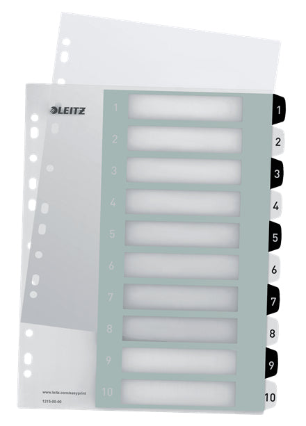 Leitz - Onglet WOW A4+ 11 trous 1-10 PP noir et blanc