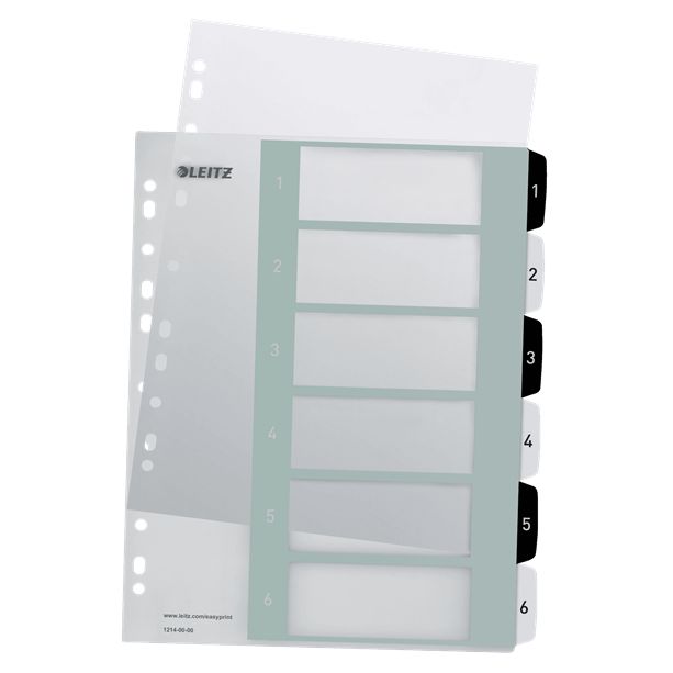 Leitz - Index imprimable WOW, 6 onglets, noir et blanc