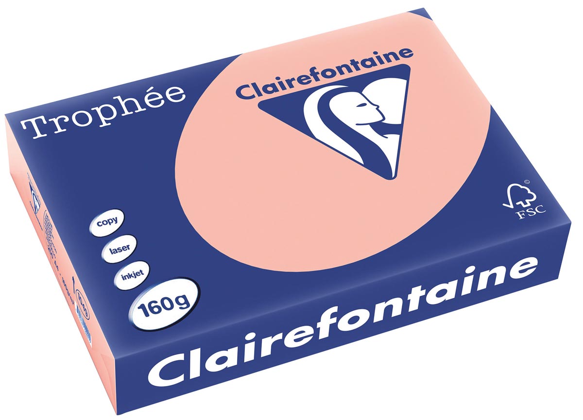 Clairefontaine - Trophée Tel, farbiges Papier, A4, 160 g, 250 Blatt, Pfirsich