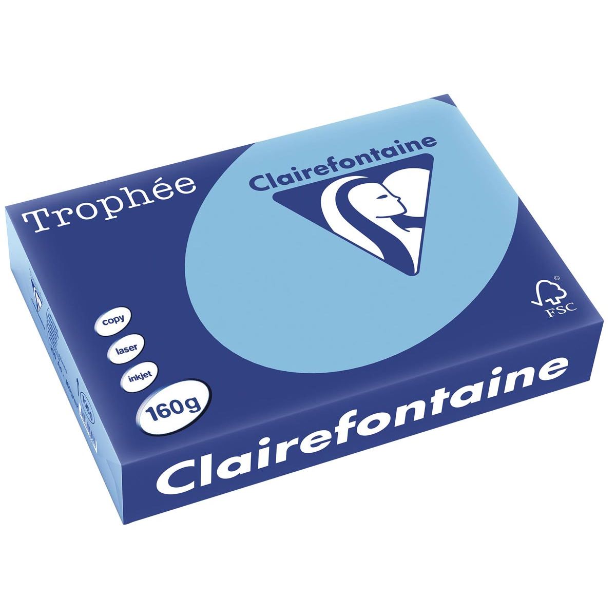 Clairefontaine - Trophée tel, papier coloré, A4, 160 g, 250 feuilles, bleu lavande