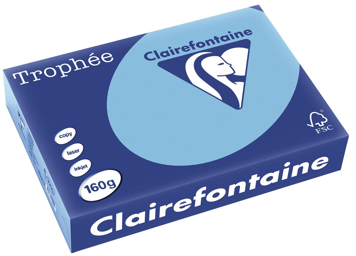 Clairefontaine - Trophée tel, papier coloré, A4, 160 g, 250 feuilles, bleu lavande
