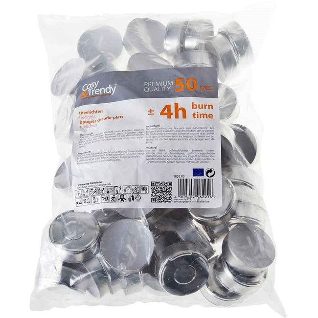 Cosy - Bougies chauffe-plat Trendy 4H, blanches, paquet de 50 pièces