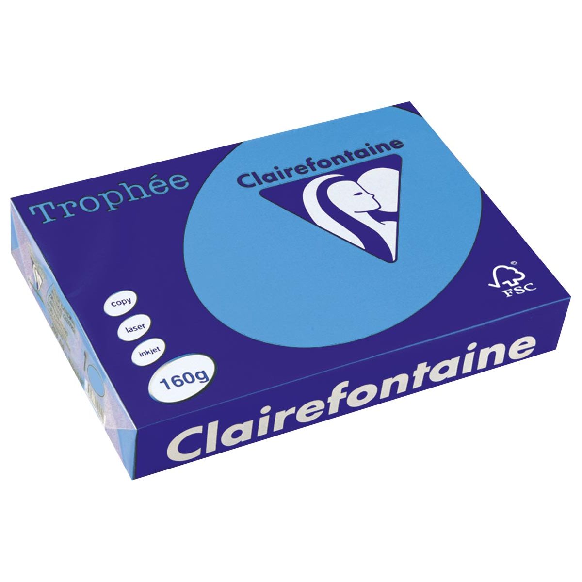 Clairefontaine - Trophée intensiv, farbiges Papier, A4, 160 g, 250 Blatt, König Blau