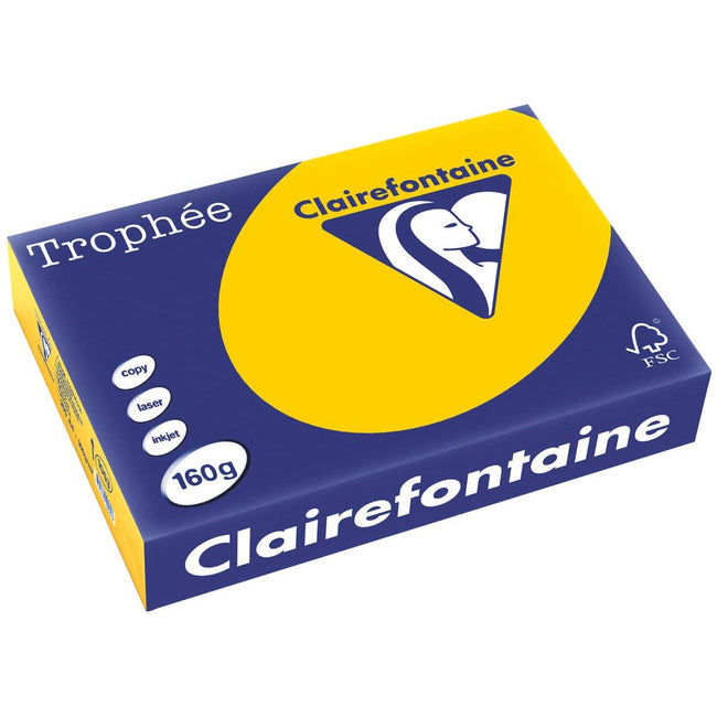 Clairefontaine - Trophée Intens, papier coloré, A4, 160 g, 250 feuilles, jaune tournesol
