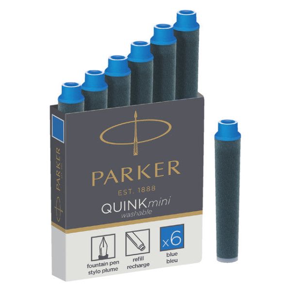 Parker - Quink Mini inktpatronen blauw, doos met 6 stuks