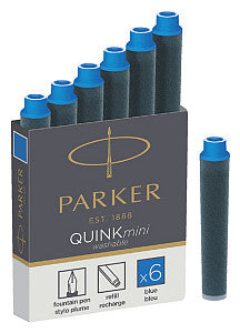 Parker - Quink Mini inktpatronen blauw, doos met 6 stuks