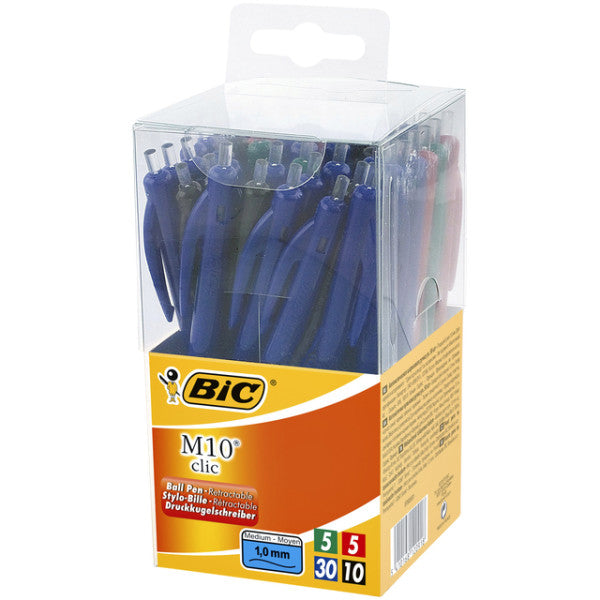 BIC - Ball Pen M10 Clic, boîte avec 50 pièces en couleurs assorties