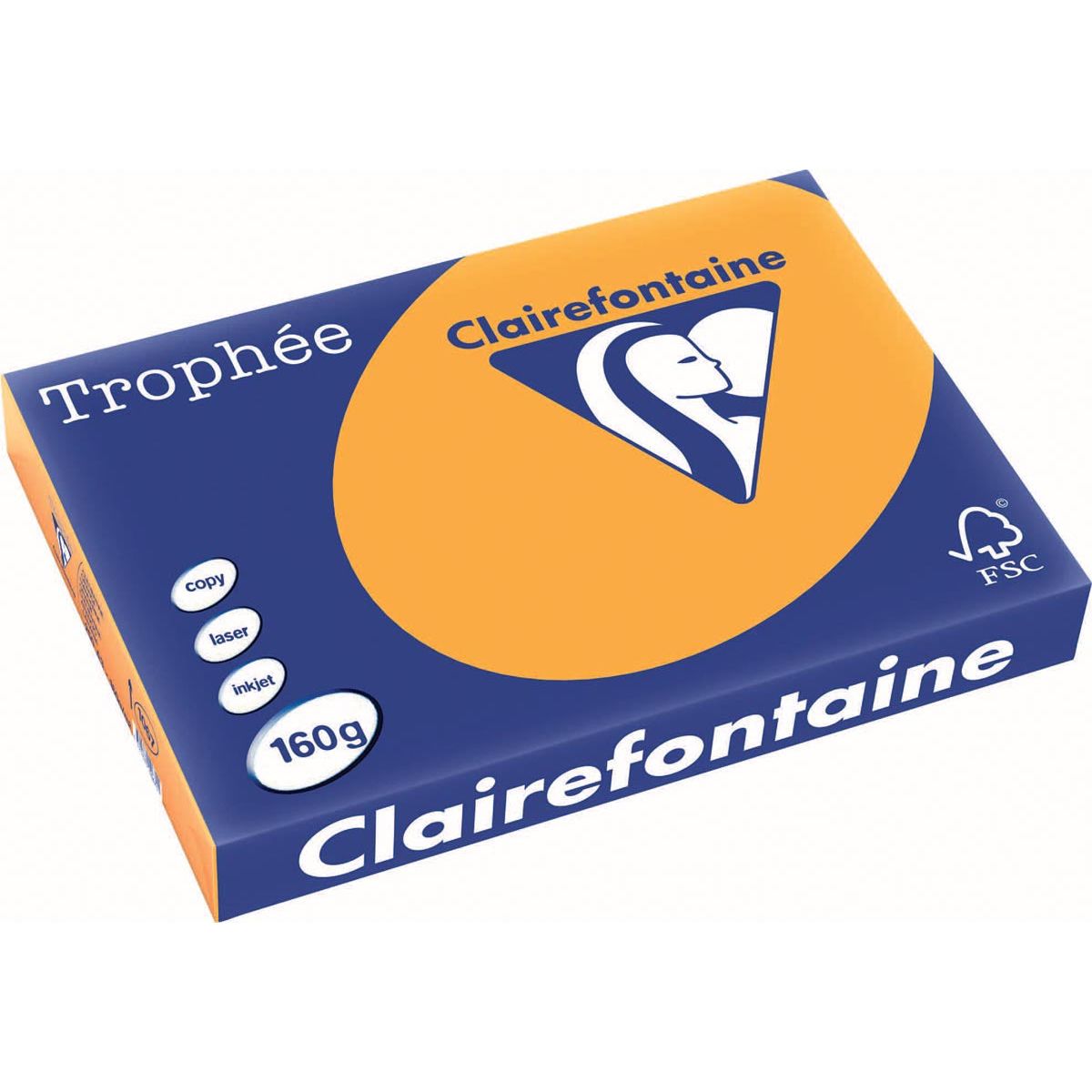 Clairefontaine - Trophée Tel, farbiges Papier, A3, 160 g, 250 Blätter, Orange