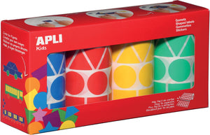 Apli -  Kids stickers XL, doos met 4 rollen in 4 kleuren en 4 vormen (blauw, rood, geel en groen)