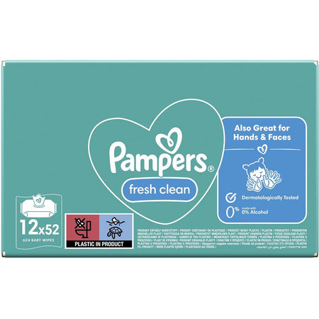 Pampers - Fresh Clean Feuchttücher, Box mit 12 x 52 Stück