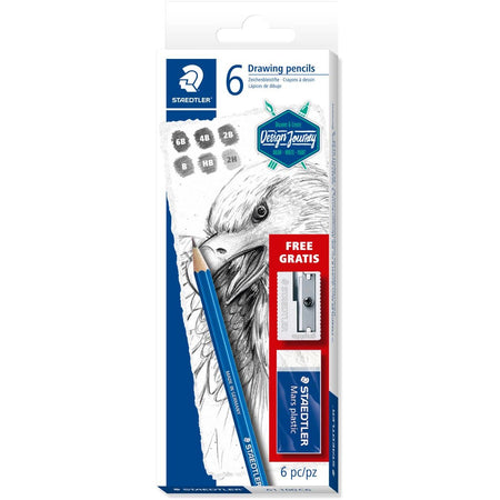 Staedtler - Set de crayons Design Journey Lumograph avec gomme et taille-crayon gratuits 6 pièces