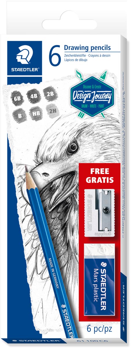 Staedtler - Set de crayons Design Journey Lumograph avec gomme et taille-crayon gratuits 6 pièces