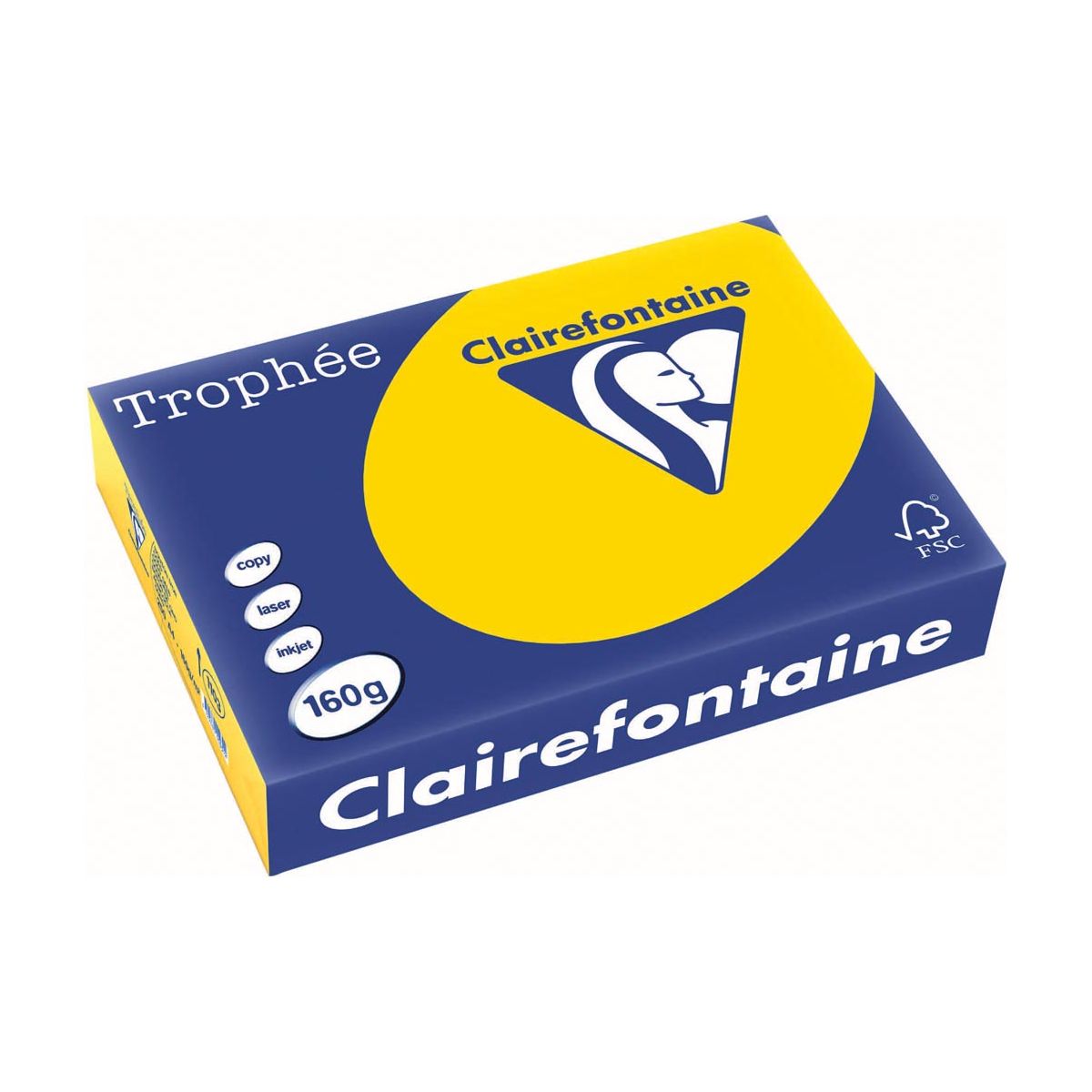 Clairefontaine - Trophée Tel, farbiges Papier, A4, 160 g, 250 Blatt, goldgelb