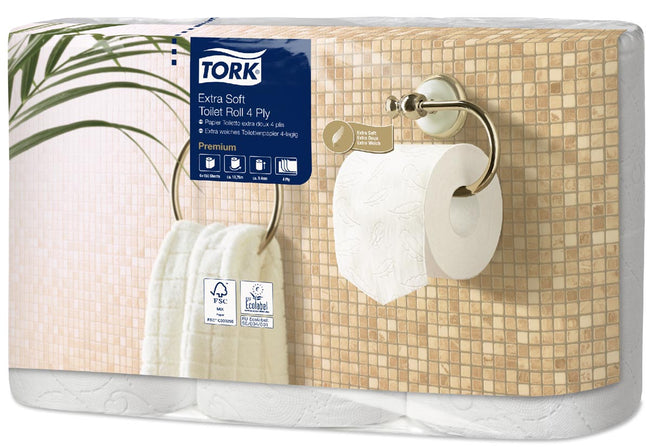 Tork - papier toilette extra doux, 4yer, système T4, paquet de 6 rouleaux