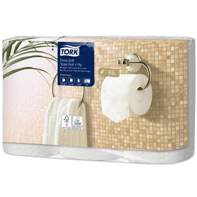 Tork - papier toilette Extra Doux, 4 épaisseurs, système T4, paquet de 6 rouleaux