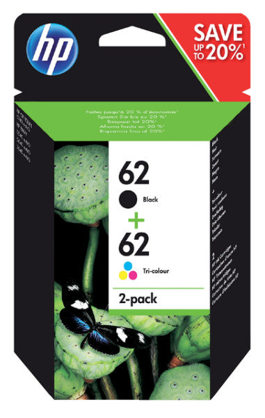 HP - inktcartridge 62, 165-200 pagina's, OEM N9J71AE, 1 x zwart en 1 x 3 kleuren