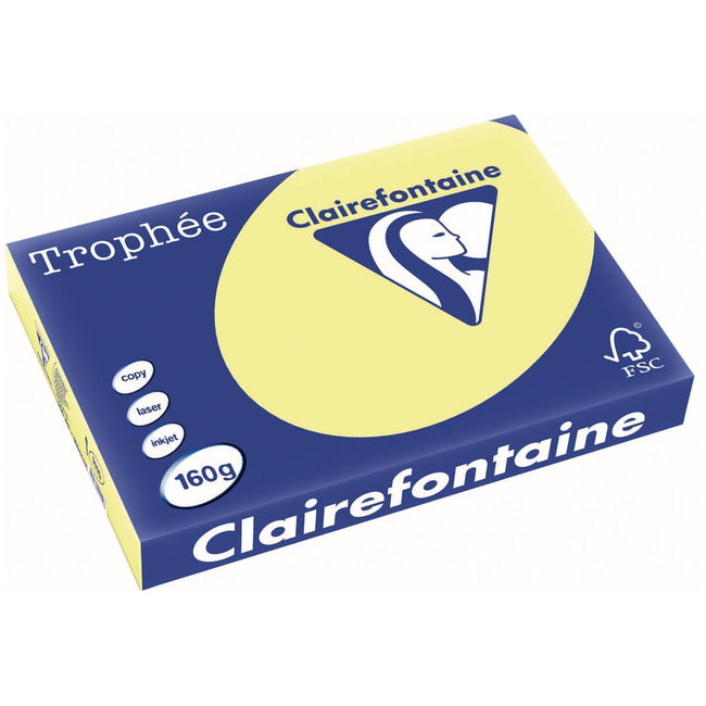 Clairefontaine - Trophée Tél, papier coloré, A3, 160 g, 250 feuilles, jaune citron